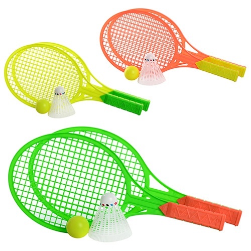 Ракетка M 2016-1 3 кольори, дитяча 2 шт., воланчик, м'ячик, кул., 33,5-15-3,5 см