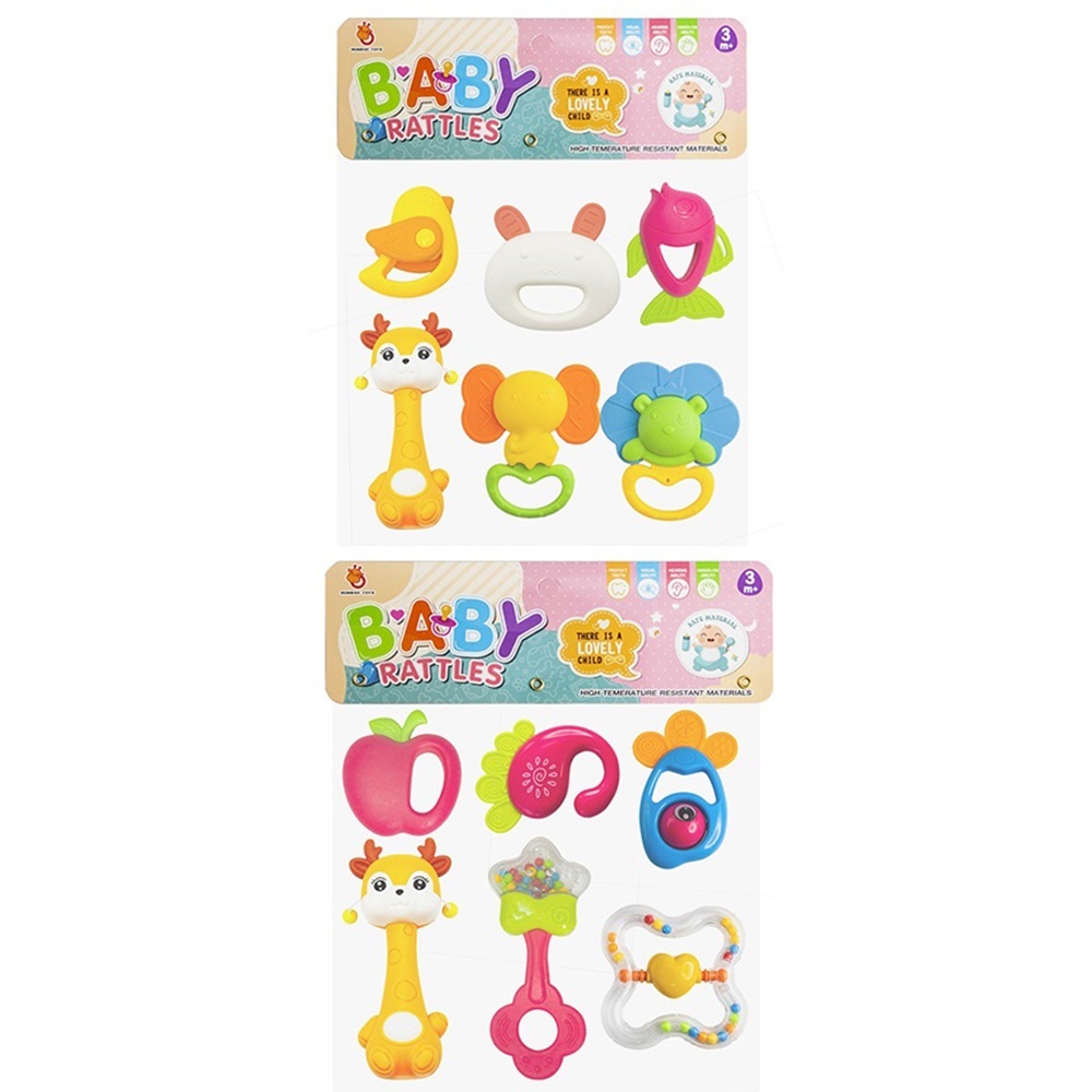 Брязкальце 054H-53-54 набір 6шт, від 7см, прорізувач, 2 види, у пакеті, 24-26-4см