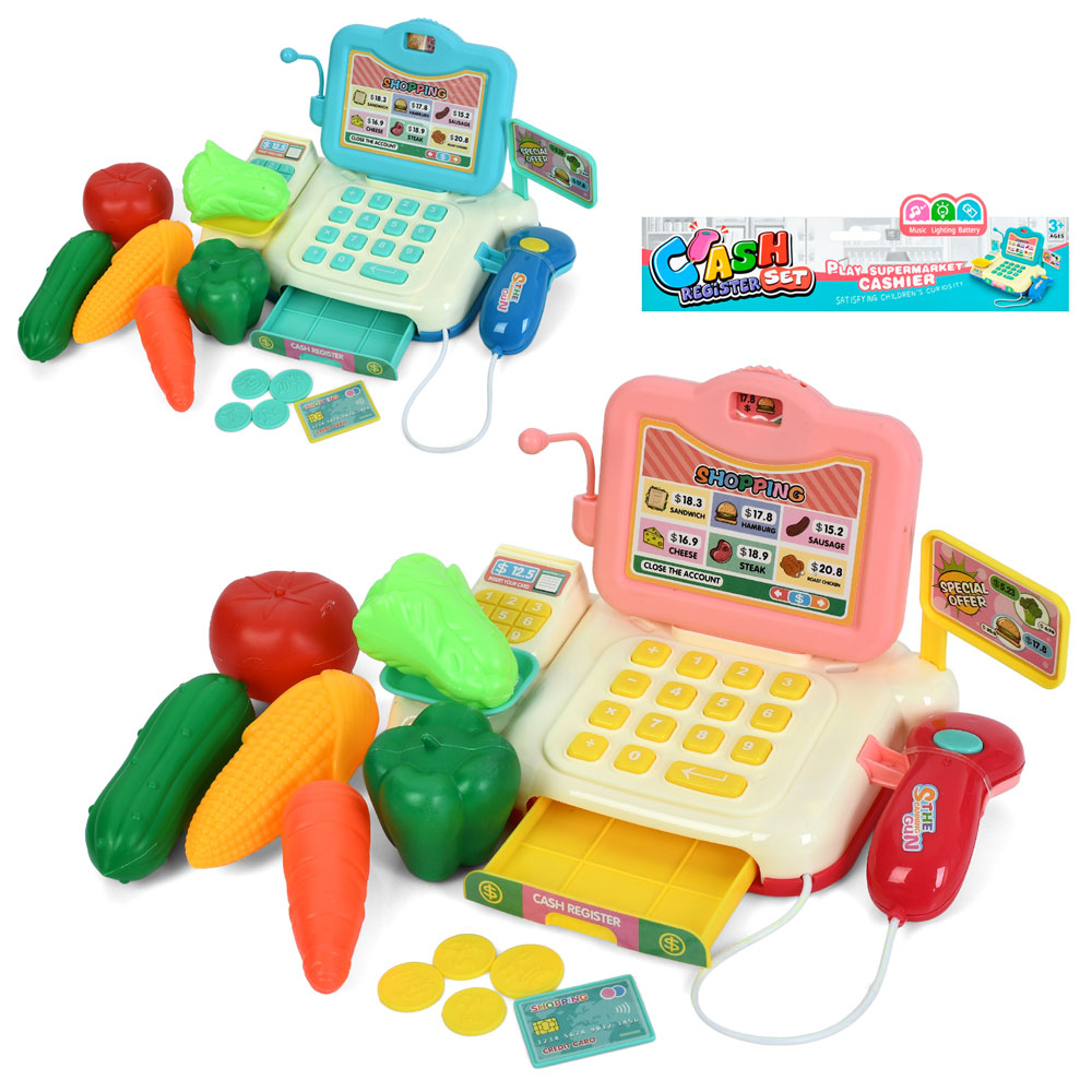 Касовий апарат 685-1A-1B сканер, рухлива деталь, продукти, 2 кольори, муз., бат., кул., 29-27-7 см.