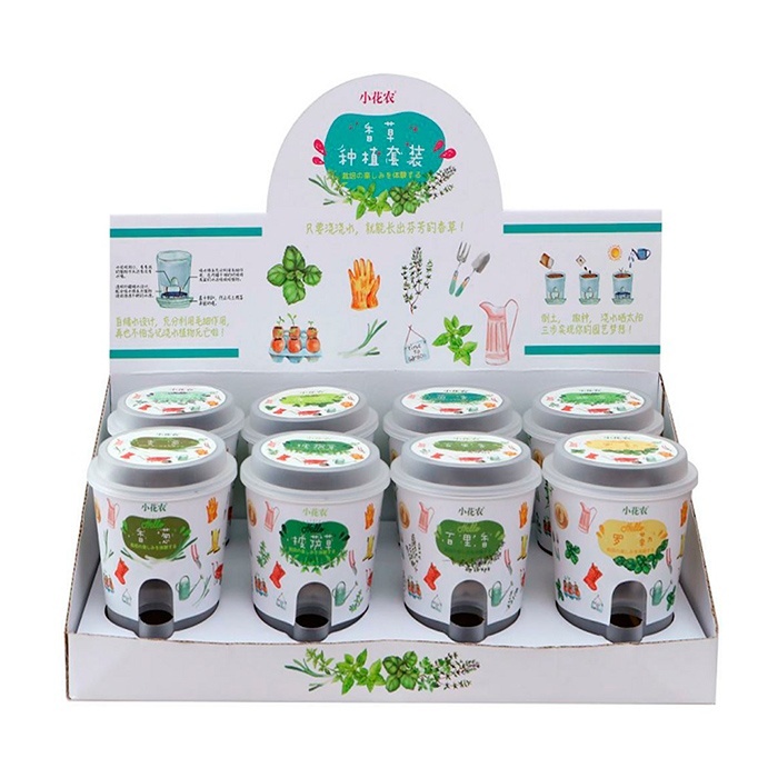 Набір для творчості 708156 горщик (пласт.), грунт, насіння, 8 шт. (8 видів) в диспл., 43-14-22 см.