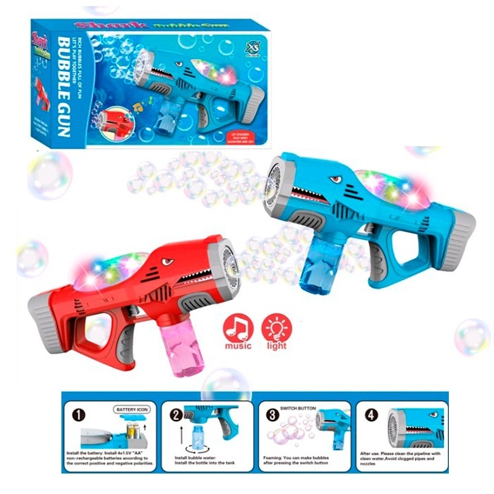 Мильні бульбашки XS300 автомат-акула,світло,запаска,2 кольори,бат.кор. 29-15,5-7см