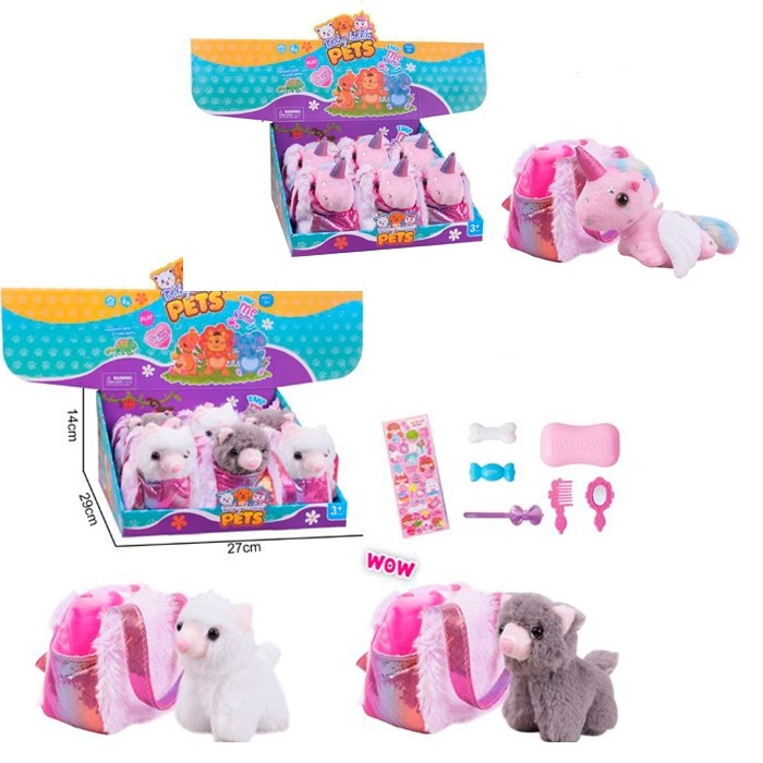 Тварина 7622-125-29 плюш, аксесуари, сумка, 2 види диспл. (єдиноріг, кіт), 6 шт. в диспл.,27-29-14см