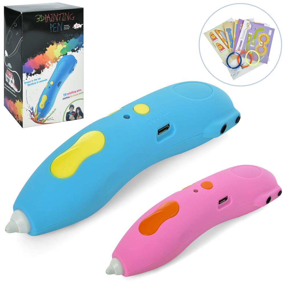 3D ручка 668 акум., тип філоменту-PCL (3 кольори), 2 кольори, USB, світло, кор., 15-25,5-8 см.