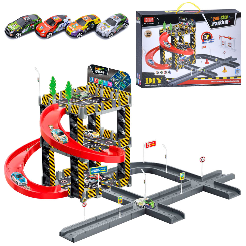 Гараж A333-239B 3 поверхи, машинки 4 шт., дорожні знаки, кор., 48-36-10 см.