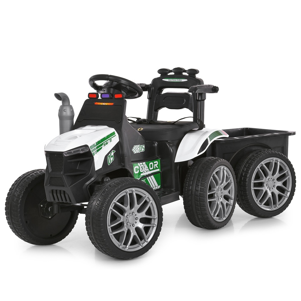 Трактор M 6219EBLR-1 2,4G радіок.,з причеп.,1акум12V4,5AH,2мот25W,MP3,USB,TF,шкір.сид,муз,світло,біл