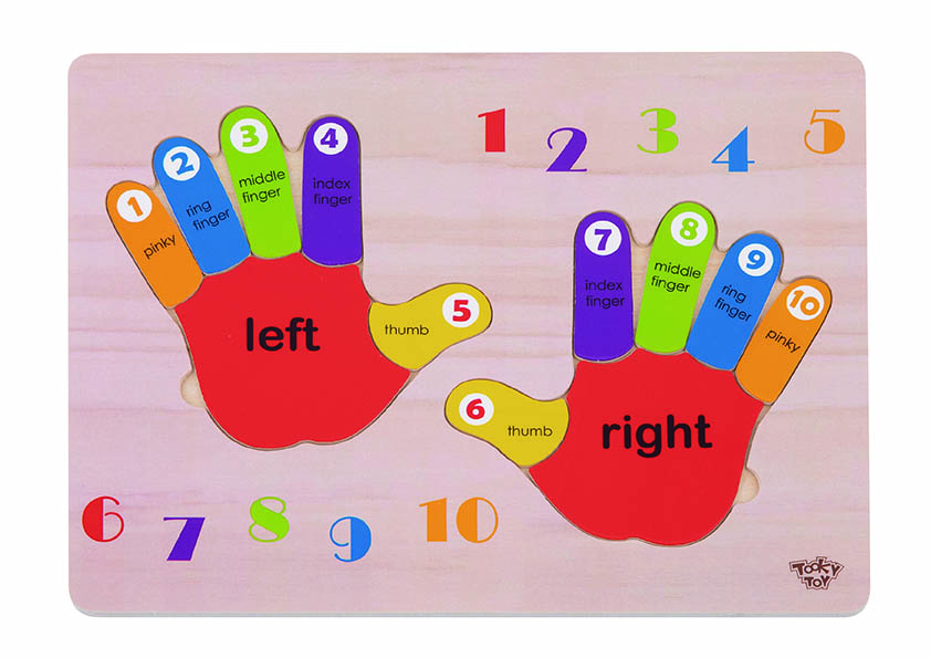 Дерев'яна іграшка TKG030 долоні, пазли, слова англ, кул., 28,5-22,5-1 см.