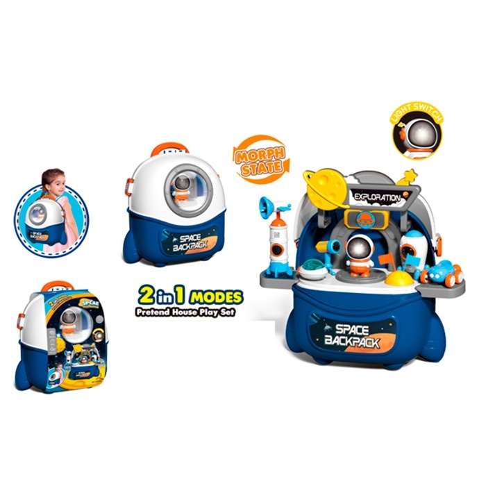 Набір з фігурками YK6656 2в1,база-рюкзак,трансп.,космонавт-світло,бат.(табл.),карт.обгортка,27-27-15