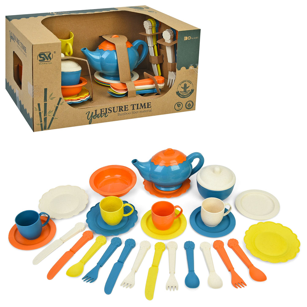 Набір посуду SK310A на 4 персони, тарілки, чашки, чайник, столові прибори, в кор-ці, 32,5-16,5-19см