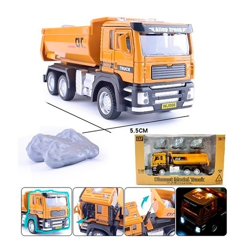 Машина 8202A самоскид, 1:50, мет., гумові колеса, муз., світло, бат. (таб.), кор. 24-14-8 см.