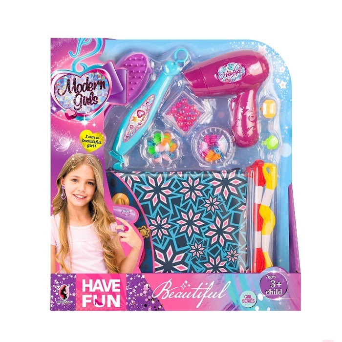 Набір для творчості YK6622-1 набір перукаря,намистини,нитки,пристрій для плетіння,фен,гребінець,лист