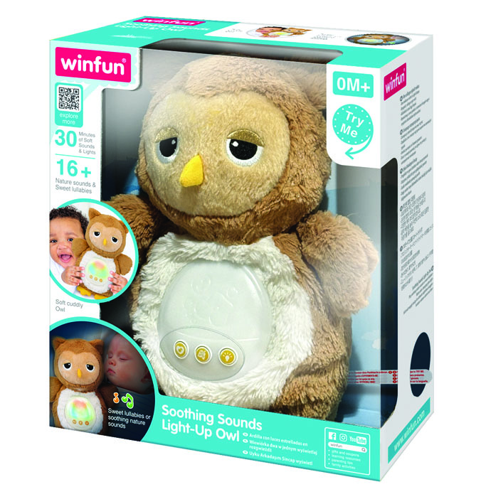 М'яка іграшка 251201-NL сова,нічник,зв.природи,білий шум,плюш,кольор.світло,муз.,бат.,кор.,24-28-12с