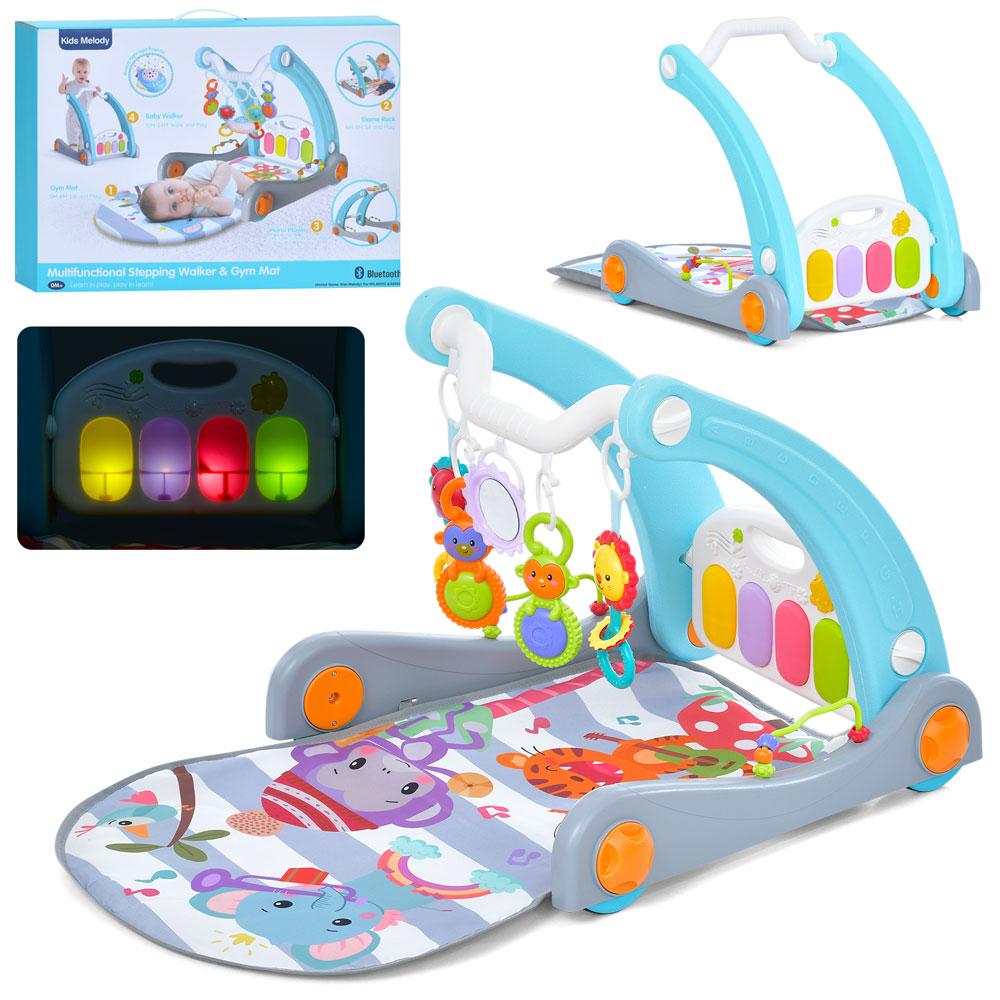 Каталка-ходунки 6696A 4в1(килимок для немовля 73-47см,піаніно,ігр. центр),підвіски,муз.,світло,бат.