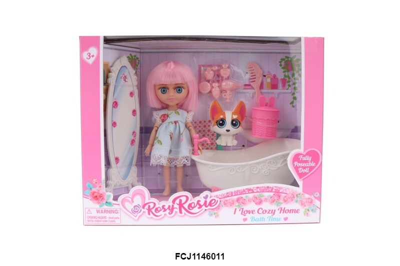 Лялька RR005 шарнірна, ванна, кіт, аксесуари, кор., 26-20,5-7,5 см.