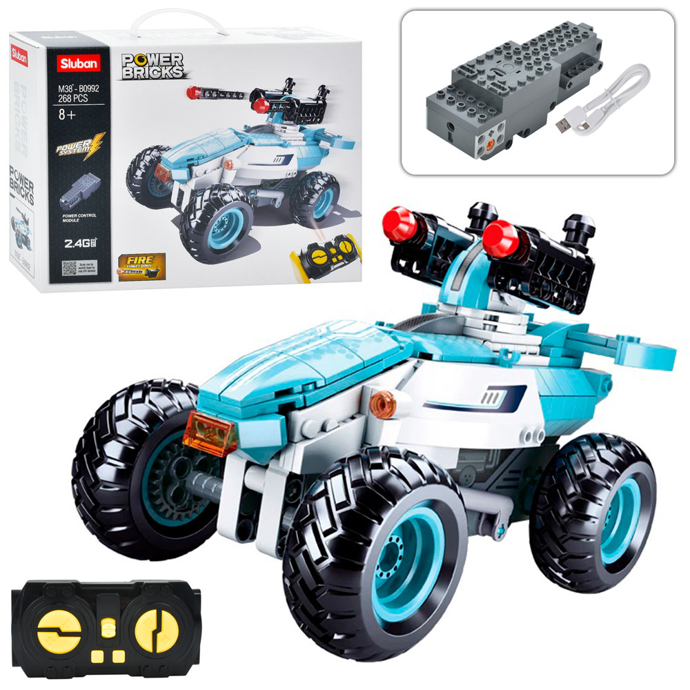 Конструктор SLUBAN M38-B0992 радіокер.2.4G, акум., позашляховик, стріляє,268дет.,USB,кор.,38-28-10см