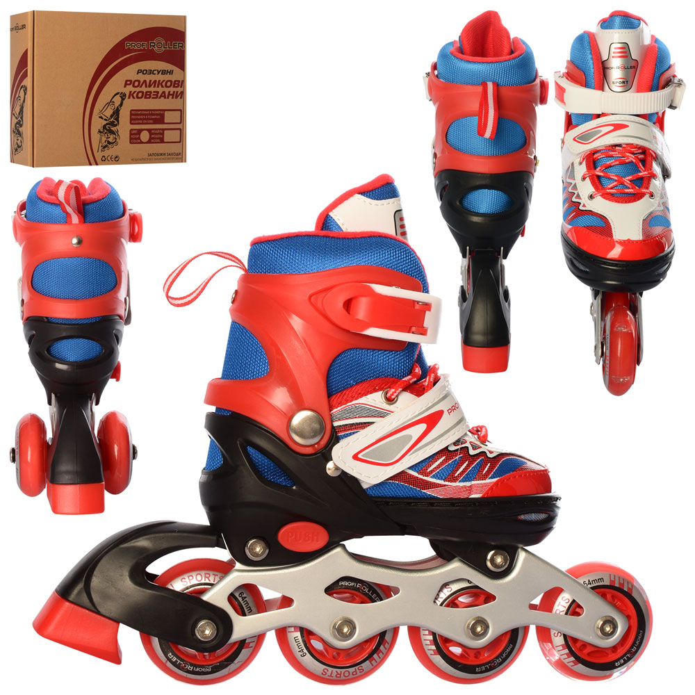 Ролики A 4122-XS-R(27-30) розсув,шнур+бакля,ал.рама,колПУ64мм,1світ,червон.,комбо,кор.35-27,5-10см.