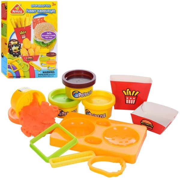 Тісто для ліплення 6818-2 гамбургер, 4 кольори (баноч. з криш.), аром., формочки, 14-19-5см. 