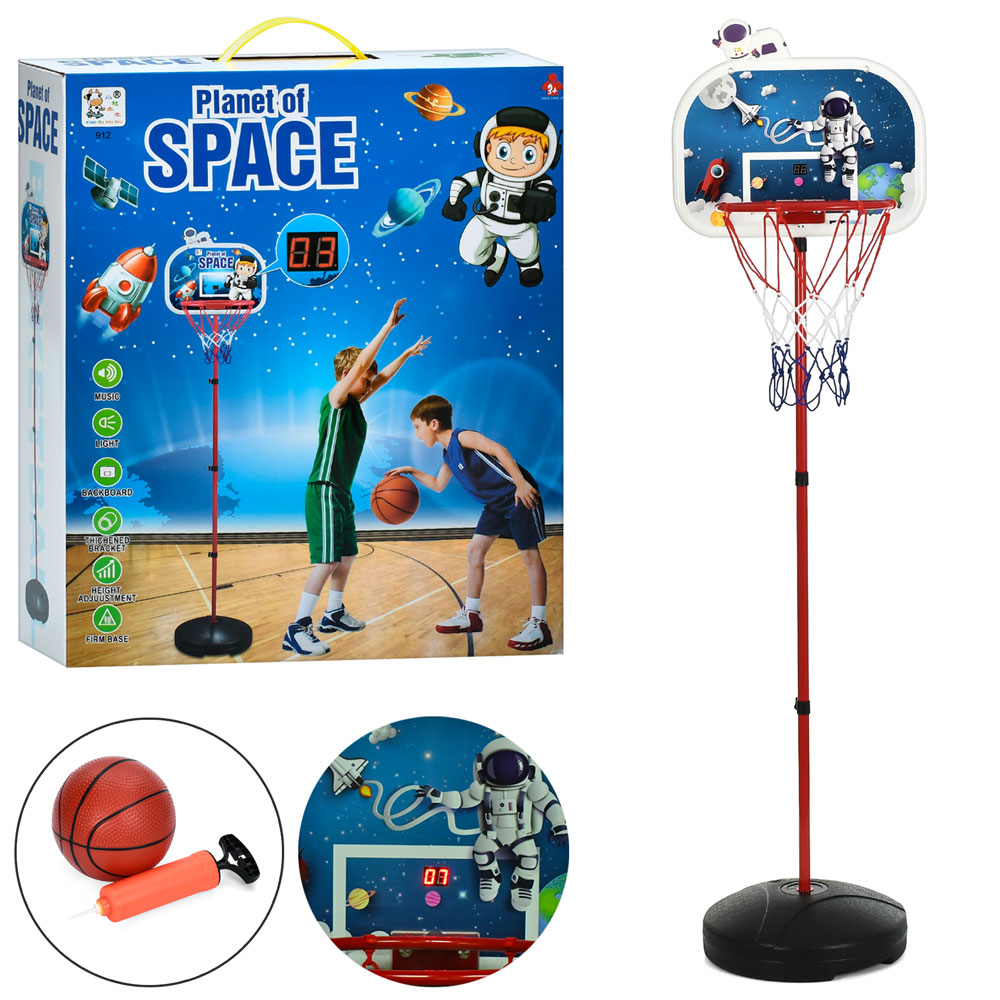 Баскетбольне кільце MR 1517 на стійці(мет.),щит(пласт.),кільце,сітка,м'яч,насос,муз.,бат.,кор.,40-47