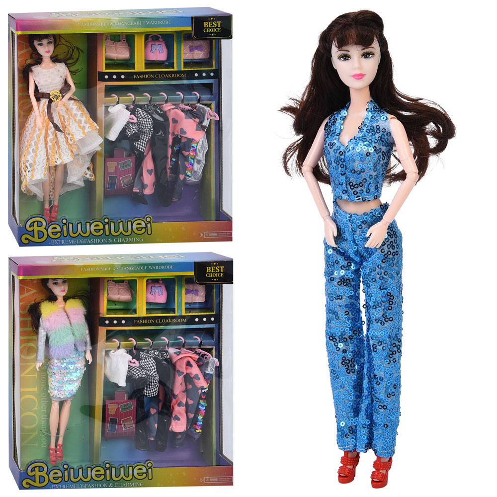 Лялька з вбранням FD0410-11-12 30см, шарнірна, сумки, 3 види, в кор-ці, 31-33-8см