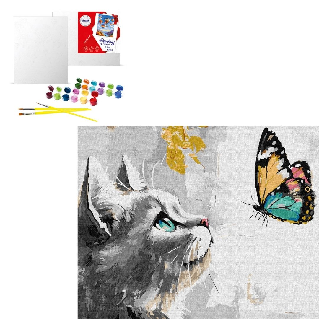 Набір для розпису по номерах "Мрійлива кішечка з фарбами металiк extra" 40x50см