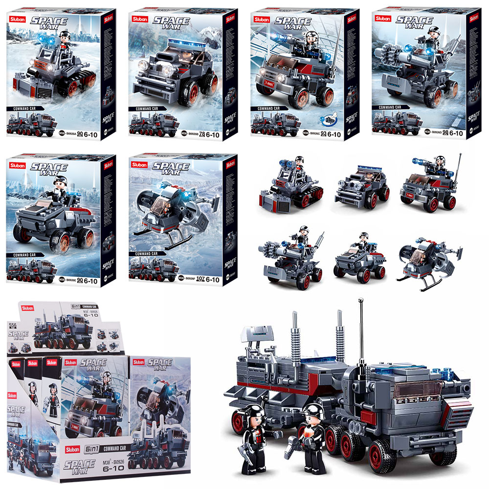 Конструктор SLUBAN M38-B0926 військовий транспорт,фігурка,від 78дет.,6шт.(6 видів)в дисп.,29-20-14см