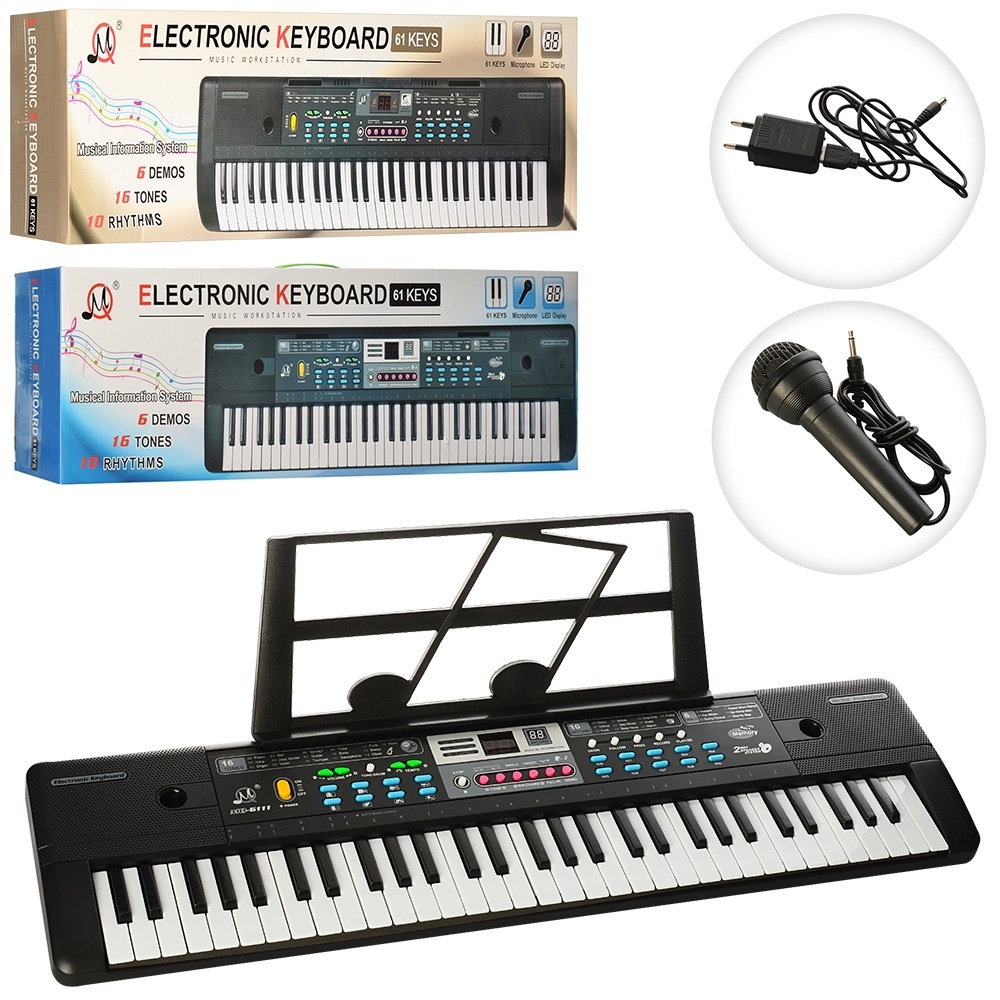 Синтезатор MQ6111-12 61 клавіша, МР3, радіо, демо, 6 тонів, 2 види, бат., кор., 83-23,5-9 см.