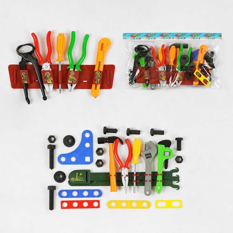 Фотография 1 товарной позиции интернет-магазина детских игрушек www.smarttoys.com.ua Набір інструментів 99307-2 (216/2) 17 елементів, пояс для інструментів, у пакеті