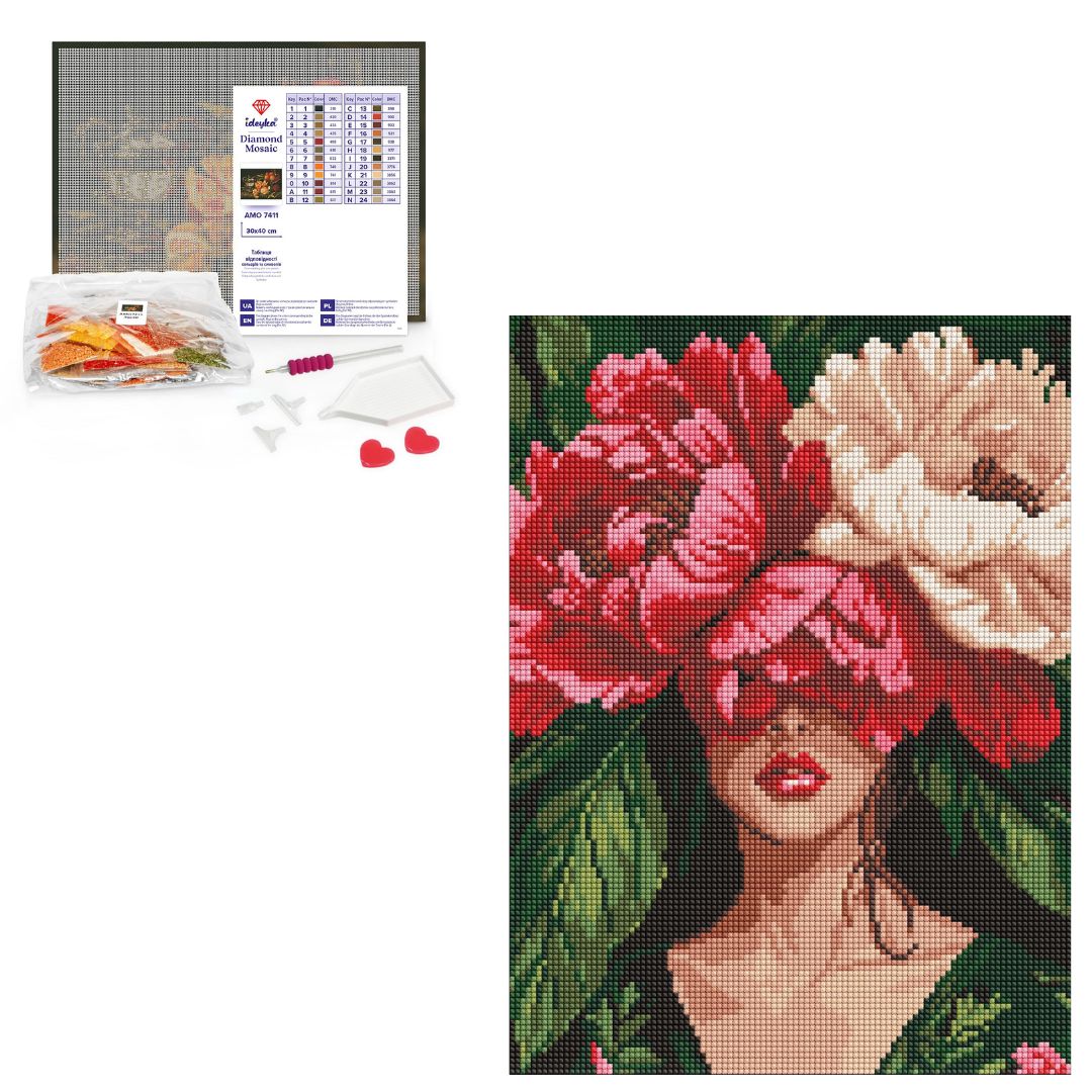 Набір з алмазною мозаїкою "Загадкові півонії" 30x40см