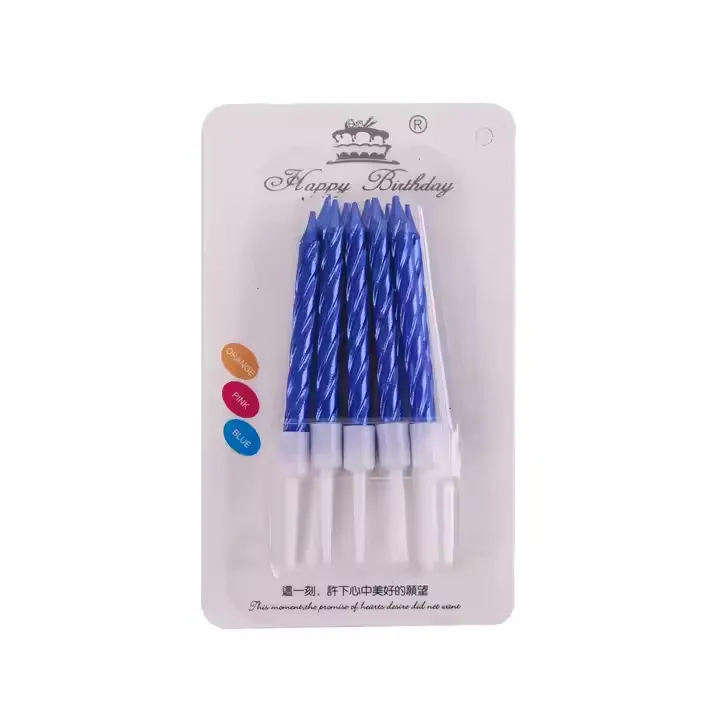 Свічки для торту спіраль металік Сині (10 шт)