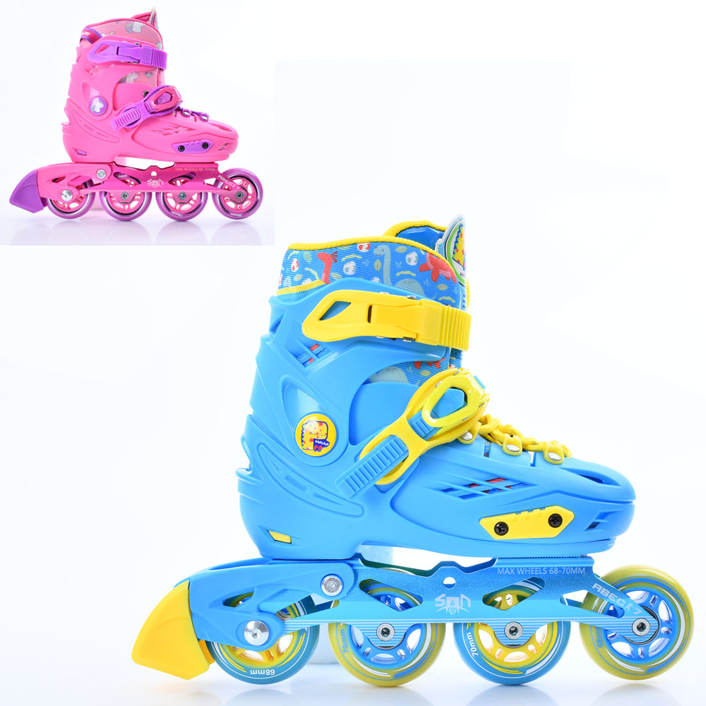 Ролики A 4152-M (34-37) розсув.,шнур.+бакля,ал.рама,4кол.ПУ68мм/70мм,устілка21см,2види/2кольори,кор.