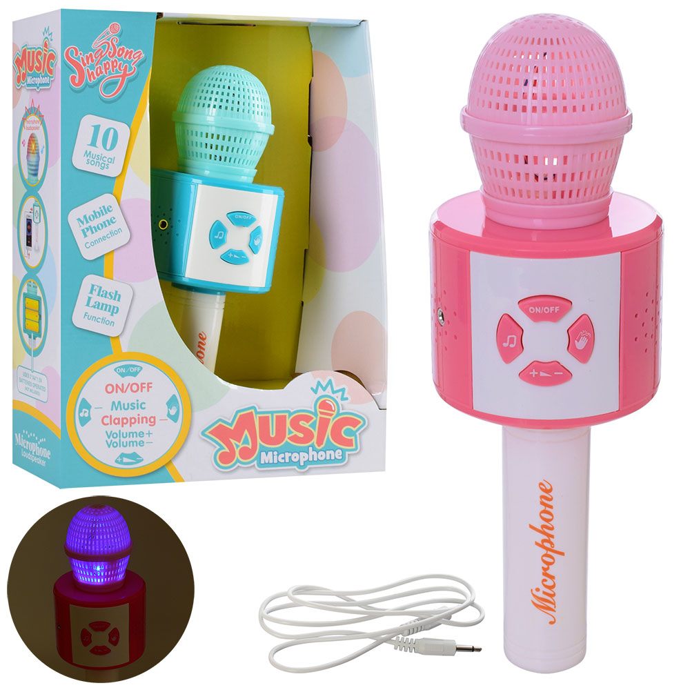 Мікрофон 1901-1902 MP3, регул. гучності, 2 кольори, муз., світло, бат., кор., 19,5-27-9 см.