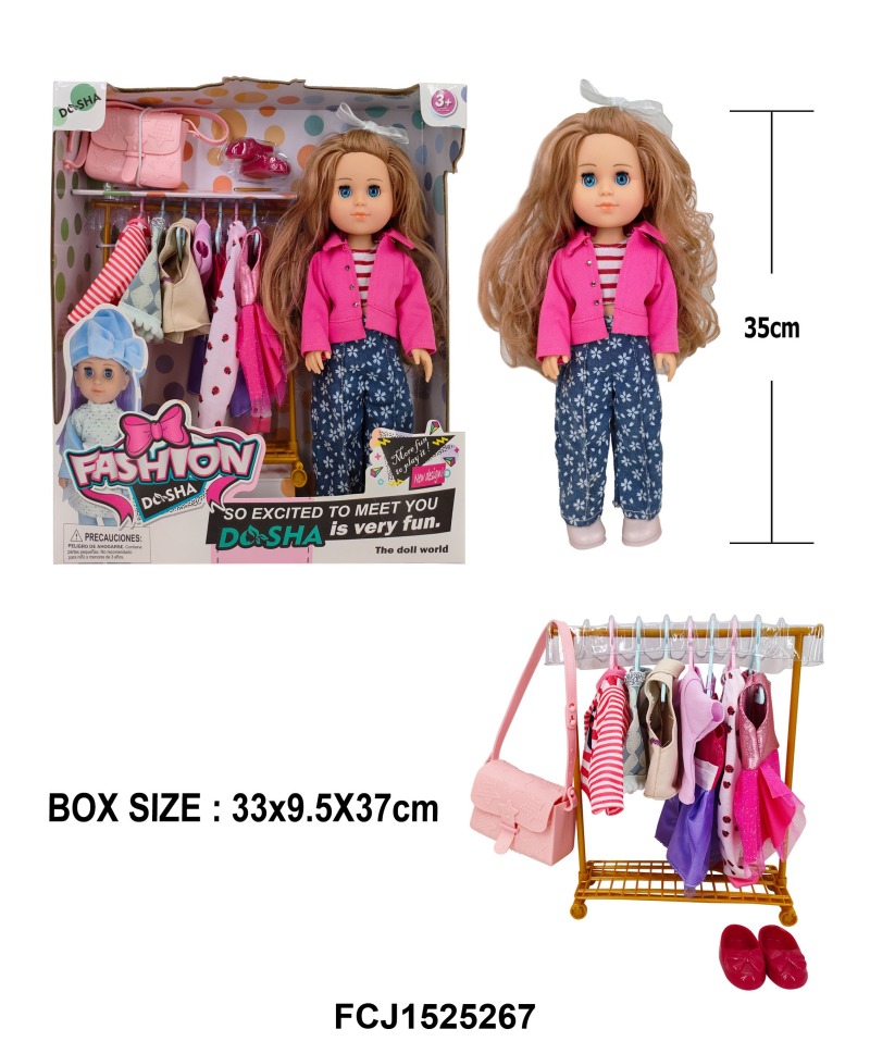 Лялька AKG-0072 вбрання, сумка, взуття, вішалка-стійка, кор., 33,5-36,5-9 см.