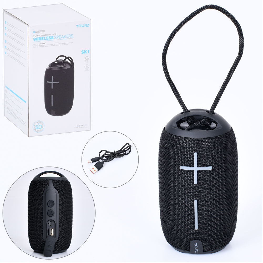 Колонка FG231219003D акум., 3,7V, 1200mA, 6,5W, Bluetoooth, USB, TFслот, кор., 9-15,5-8,5 см.