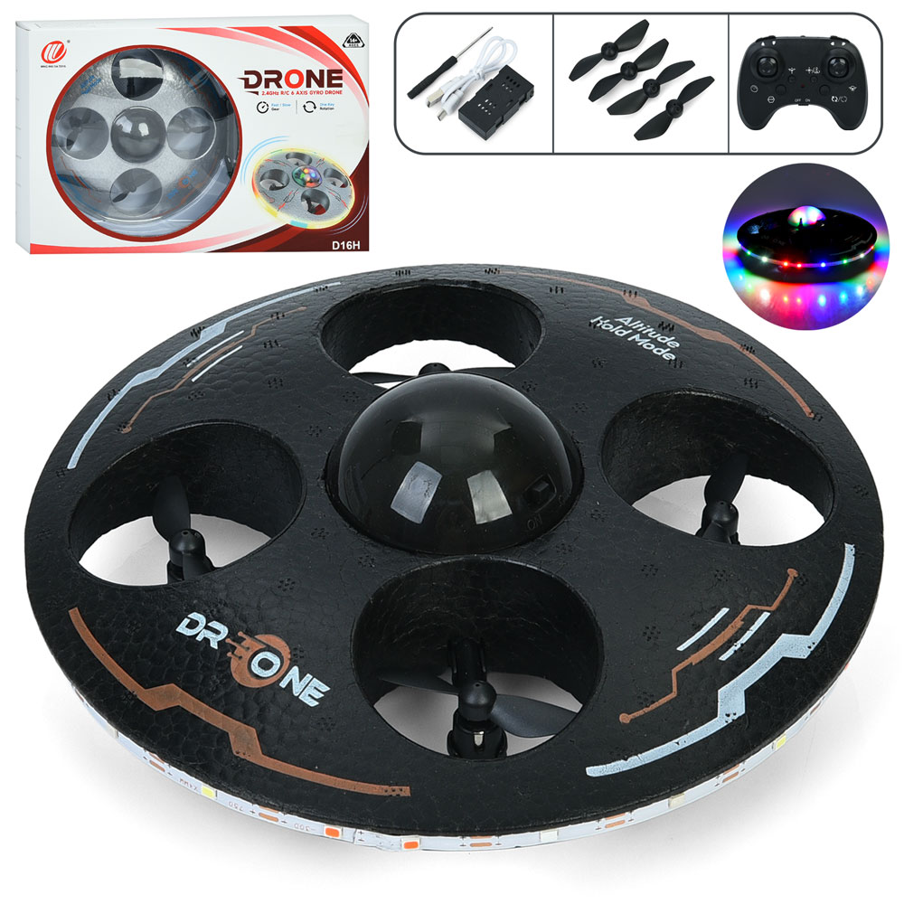 Квадрокоптер D16H радіокер., 2,4G, пінопласт, запасні лопаті, USB,2 кольори,світло,кор.,29-19,5-7см.