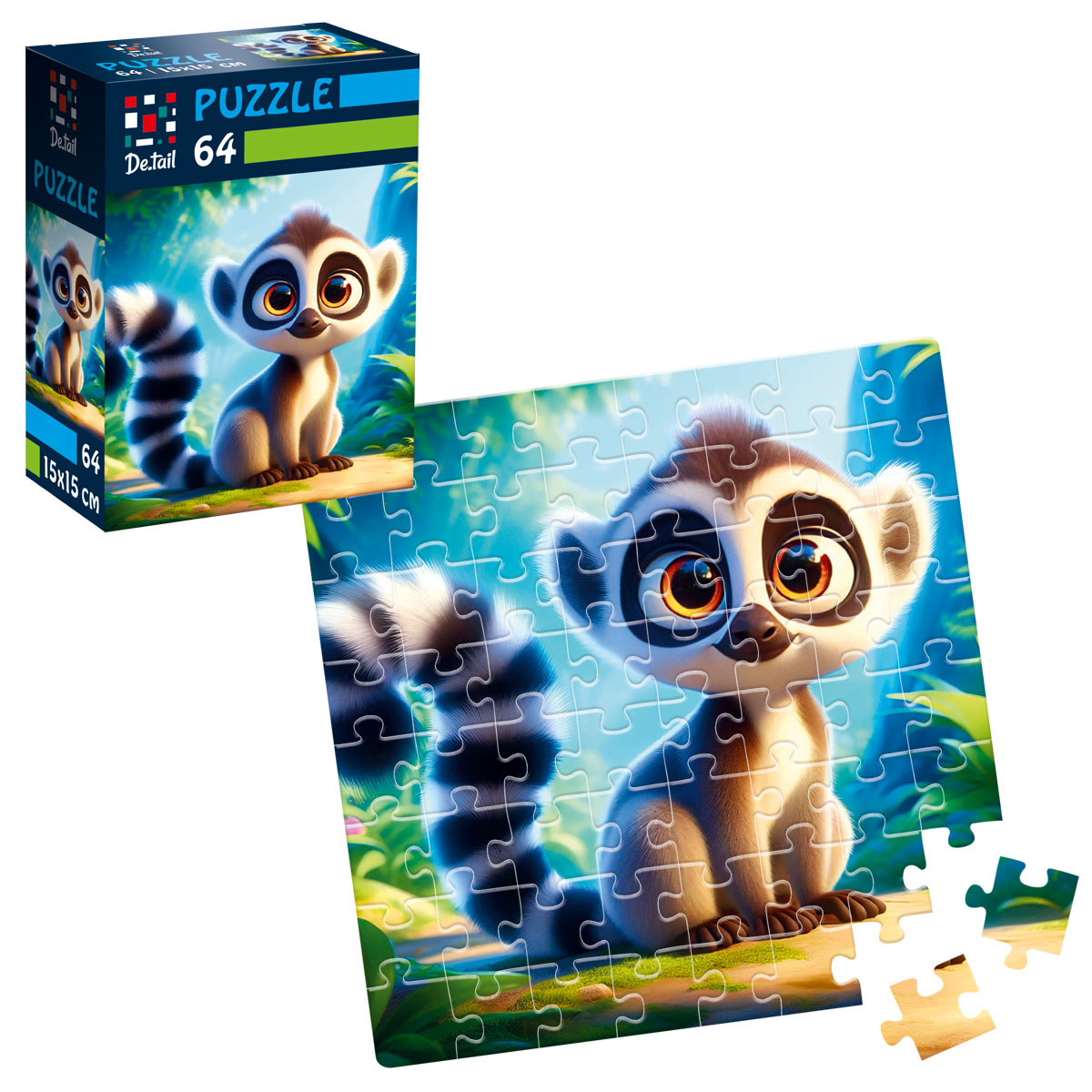 Пазли De.tail. Лемур в джунглях. 64 деталі DT1234-14 (укр)