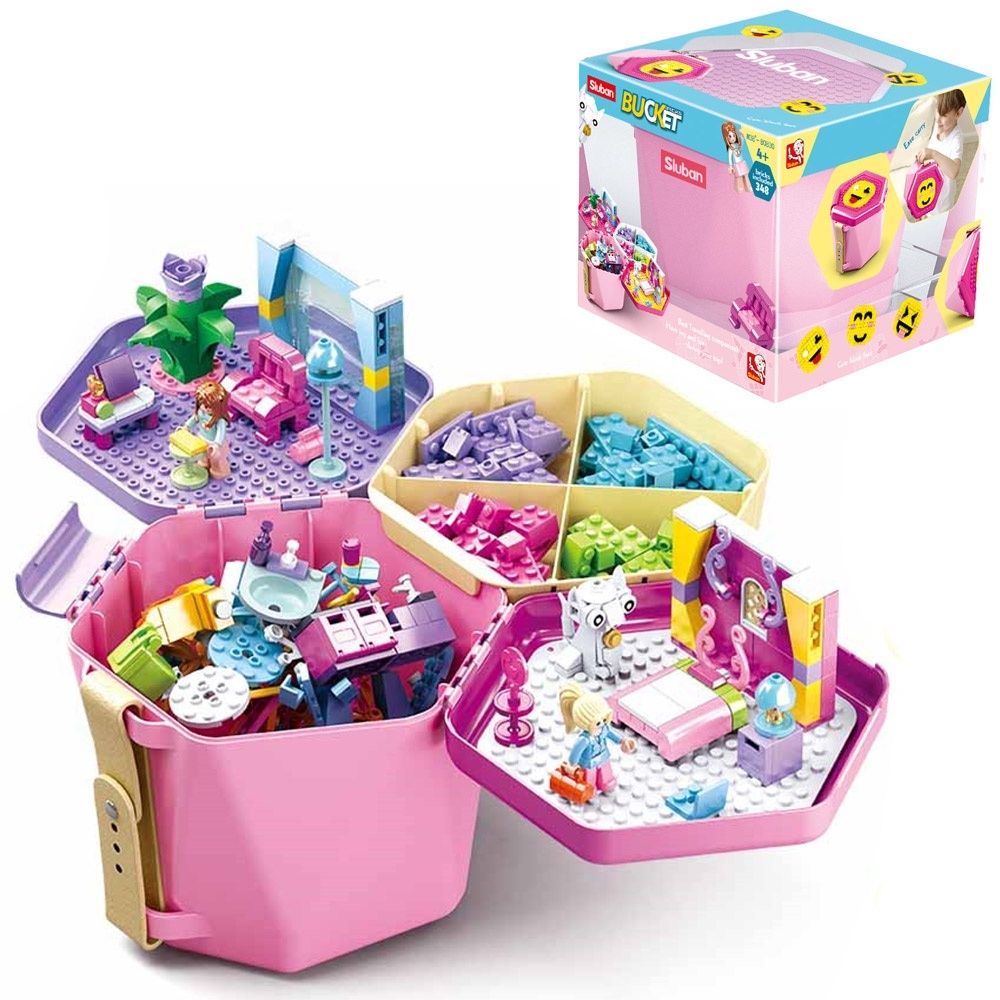Конструктор SLUBAN M38-B0830 "Bucket": Набір деталей в рожевому боксі, 348 дет.