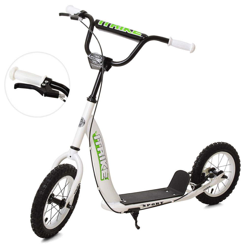 Самокат SR 2-043-1-W підлітковий, 2 кол.-гума 12д, кермо, до 60 кг, підніжка, ручні гальма, білий.