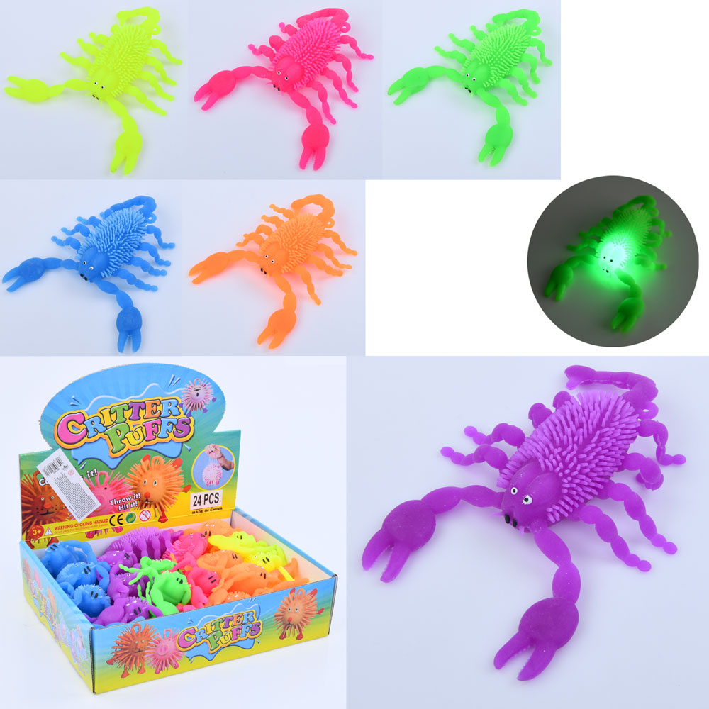 Ї-їжачок MS 4005 антистрес, скорпіон, 6 кольорів, світло, бат. (табл.), 24 шт. в диспл., 26-19-6,5см