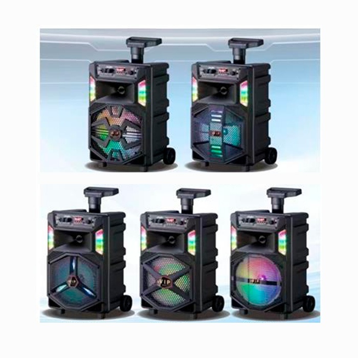 Колонка JT-830-1-2-833-835 8 дюймів,акум.,ручка+2колеса,FM,BТ,TF,пульт, мікрофон,USB,4види,світло,ко