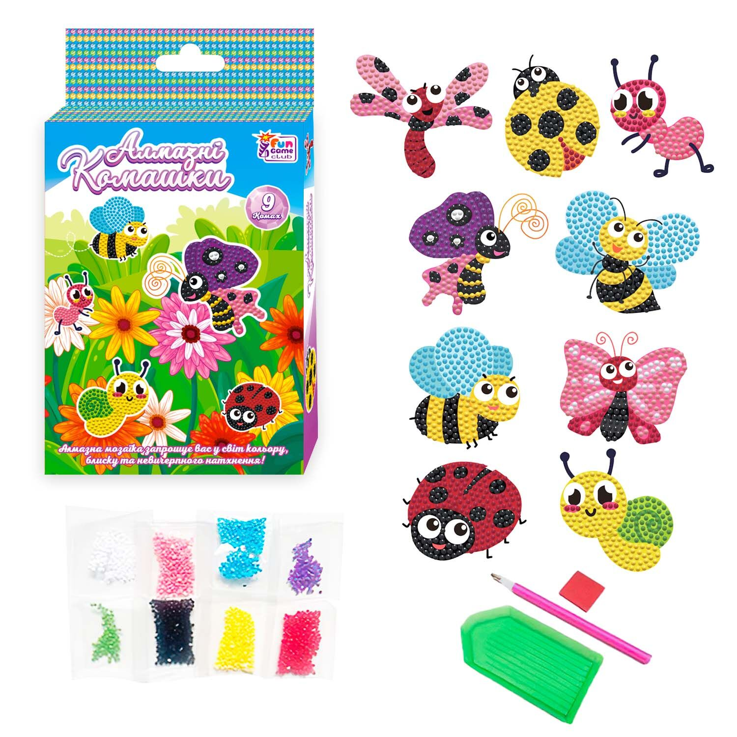 Алмазні стікери "Комашки" 56169 (60) "4FUN Game Club", наліпки, стилус, силіконовий клей, піддон, алмази, в коробці