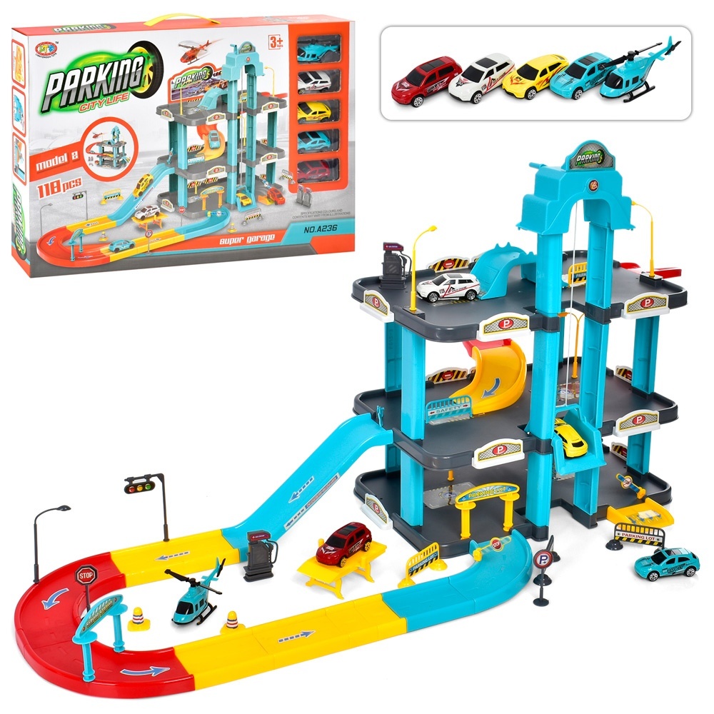 Гараж A236 3поверхи, транспорт 5шт., дорожні знаки, 118предм., кор., 56-37-7,5см.