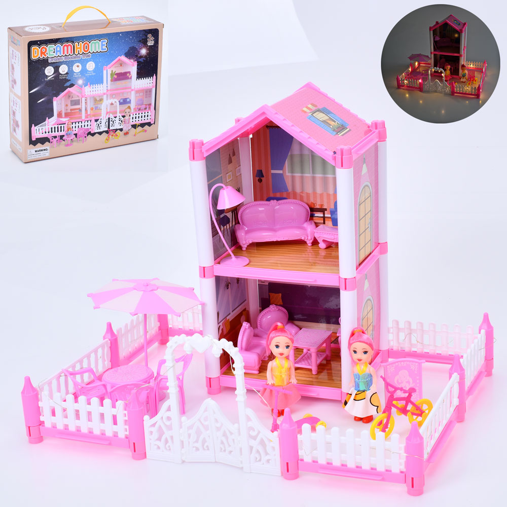 Будиночок SH99-2 2 поверхи,  меблі, лялька 2 шт., 88 дет., світло, бат.(таб.), кор., 30-25-8 см.