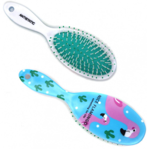 Масажна щітка для волосся №9717-2 пл. з рис. Фламінго чор. у кл. овал. (240) 