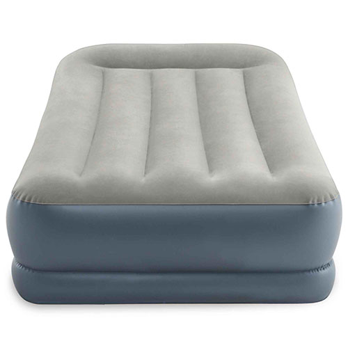 Велюр ліжко 64116 до 136кг, підголовник, вбудований насос 220V, сіро-синій, кор., 99-191-30 см.