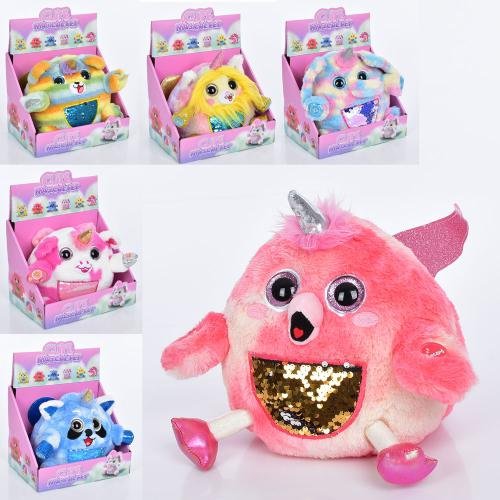 М'яка іграшка MP 2305 єдиноріг, повторюшка, 6 видів, муз., світло, бат., кор., 26-22-18 см.