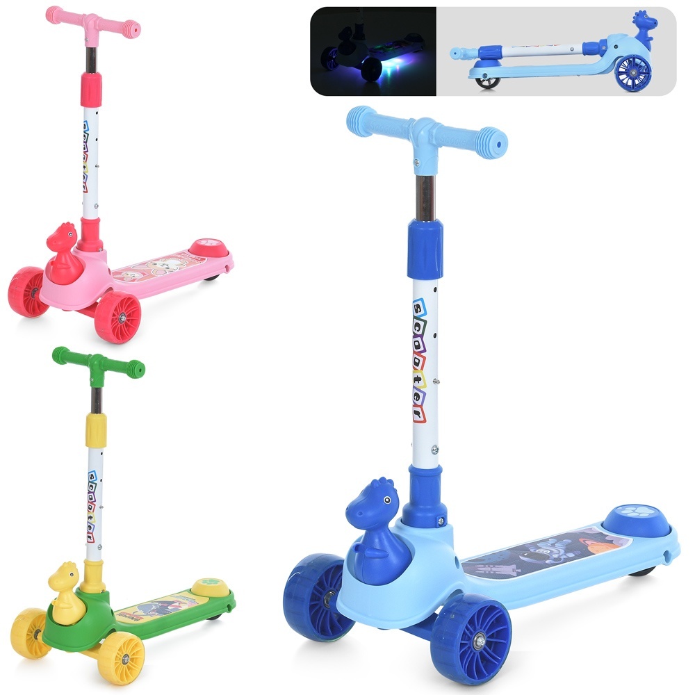 Самокат JR 3-099 Maxi-big, мет.+пласт., 3 колеса, 2 пер.ПУ (110-44мм), 3 кольори, світло, муз.