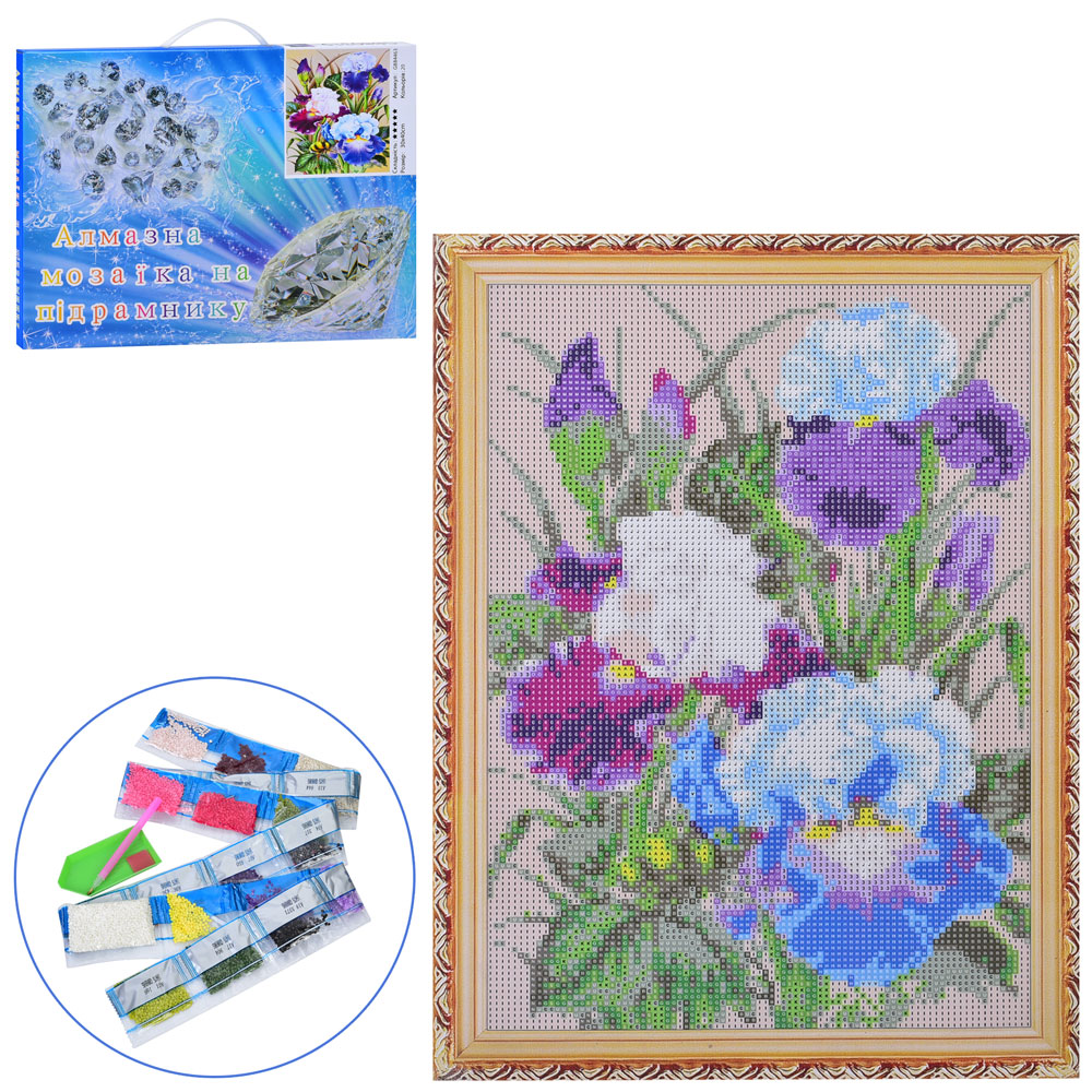 Набір для творчості MK 5369 алмазна мозаїка/вишивка, Квіти, іріси, кор., 41-31-2,5 см.