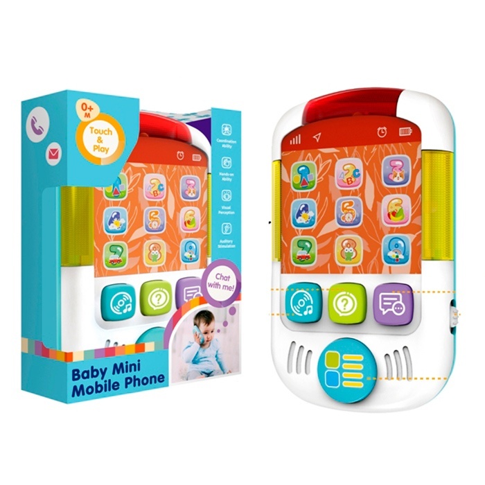 Телефон мобільний 7783 навч. (цифри), муз. (англ.), світло, бат., кор., 12,5-18-4,5 см.