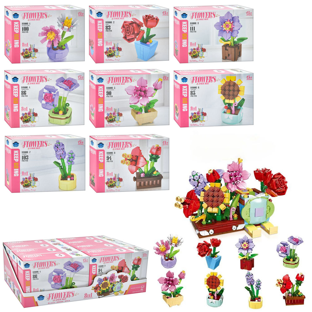 Конструктор BB006 квітка, 8в1, від 83 дет., 8 шт. (видів) в диспл., 39-19-14,5 см.