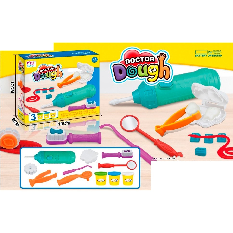 Пластилін MK 5046 стоматолог, інструменти., 3 кольори (баночка з кришкою), аром., кор., 17-19-6 см.