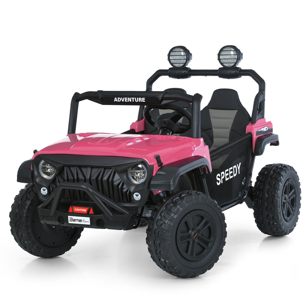 Джип M 6206EBLR-8(24V) 2,4G, 4 мотори 45W, 2 акум.12V7AH,USB,MP3,TF,EVA,BT,шкіра,муз.,світло,рожевий